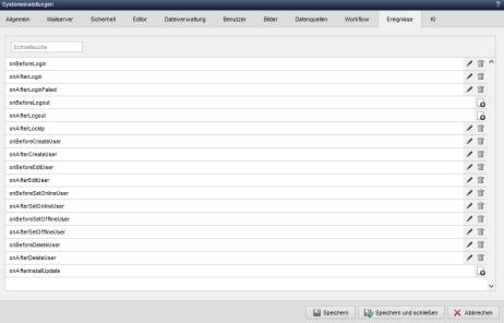 Systemeinstellung - Ereignisse
