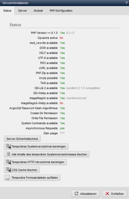 System - Serverinformationen (Status)