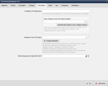 Verzeichniseinstellungen - CSV-Import