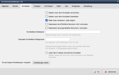 Verzeichniseinstellungen - Hochladen