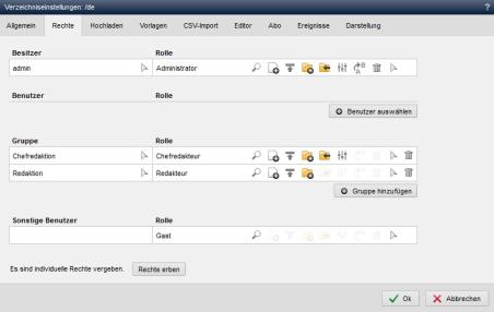 Verzeichniseinstellungen - Rechte