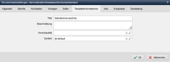Verzeichniseinstellungen - Templateinformationen