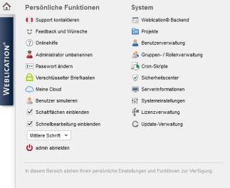 Weblication® Panel - Persönliche Funktionen