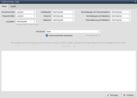 Werkzeuge - Projekt bereinigen