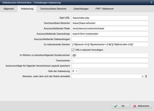 Volltextsuche - Einstellungen Indexierung (Indexierung)