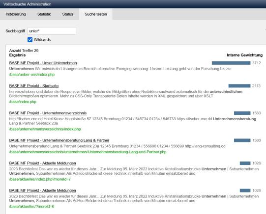 Volltextsuche - Indexierung (Suche testen)