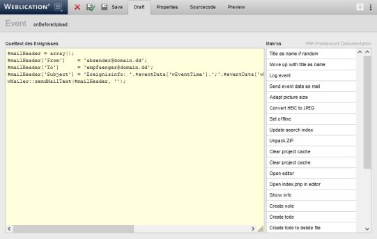 Editing an event - draft view