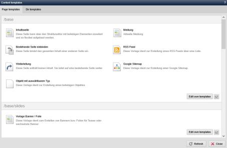 Content templates - pages / objects