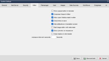 System settings - Editor