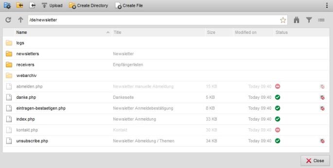 Newsletter management - call via directory structure