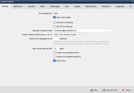 System settings - General