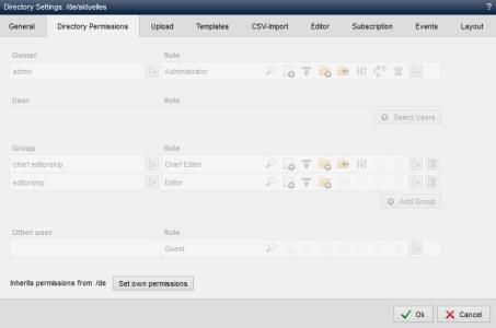 Directory settings - Rights (inherited)