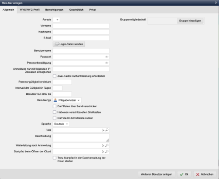 Pflegebenutzer bearbeiten