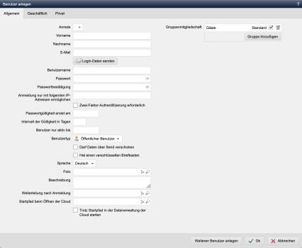 Öffentlicher Benutzer bearbeiten