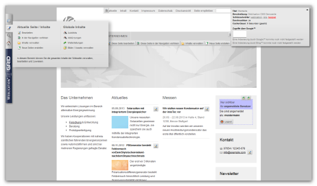 Startseite der Projektseite nach erfolgtem Login