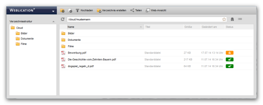 Dateiexplorer Darstellung der Weblication® CLOUD