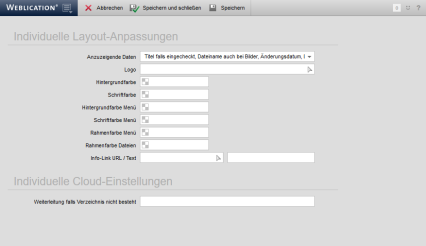 Weblication® ClOUD - Web view configuration screen