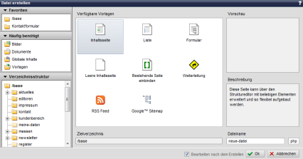 Dokument erstellen mit Verzeichnisauswahl