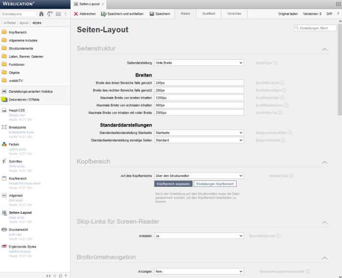 Layout anpassen - Seiten-Layout