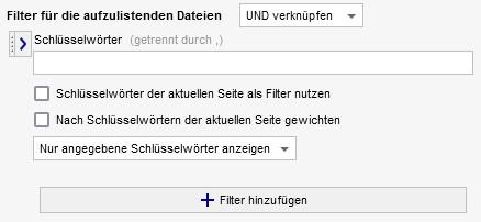 Listenoptionen - Filter nach Schlüsselwörter