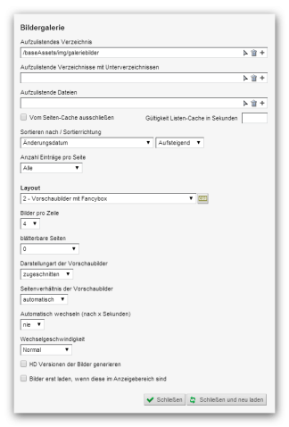 Listenoptionen einer Bildergalerie Weblics®