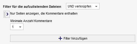 Listenoptionen - Filter "Nur kommentierte Seiten"