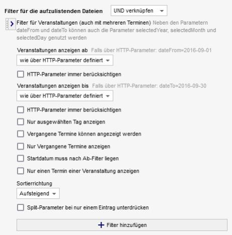 Listenoptionen - Filter für Veranstaltungen - dynamisch