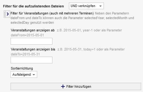 Listenoptionen - Filter für Veranstaltungen - statisch