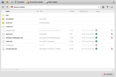 Newsletterverwaltung - Aufruf über Verzeichnisstruktur