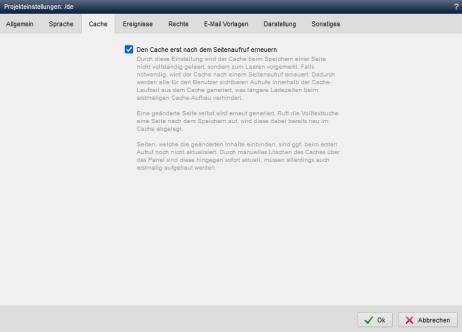 Inhaltsprojekt - Projekteinstellungen (Cache)