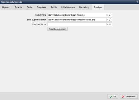 Inhaltsprojekt - Projekteinstellungen (Sonstiges)