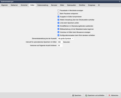 Systemeinstellung - Editor