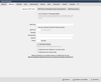 Systemeinstellung - Mailserver - Allgemein
