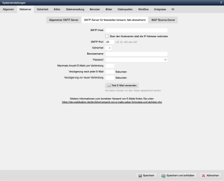 Systemeinstellung - Mailserver - SMTP