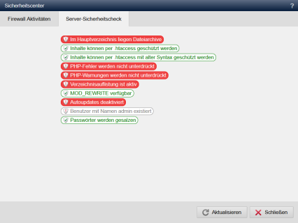 Sicherheitscenter: Server-Sicherheitscheck