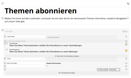 Themen abonnieren Formular (im Editor)