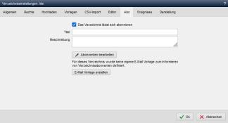 Verzeichniseinstellungen - Abo akiviert / E-Mail Standard