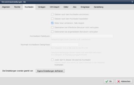 Verzeichniseinstellungen - Hochladen (geerbt)