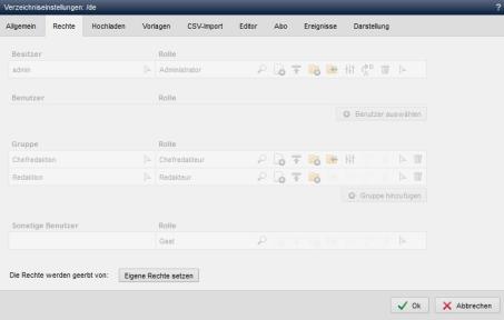Verzeichniseinstellungen - Rechte (geerbt)