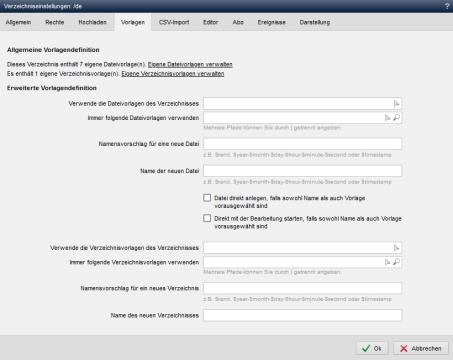 Verzeichniseinstellungen - Vorlagen