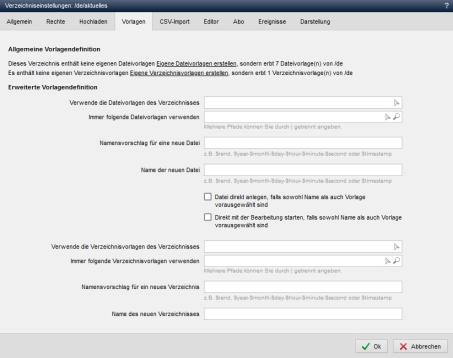 Verzeichniseinstellungen - Vorlagen (geerbt)