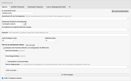 Volltextsuche Ergebnis mit Suchfeld