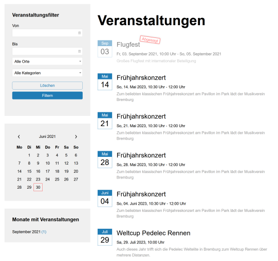 Veranstaltungskalender Startseite