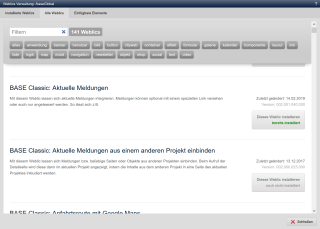 Weblics®-Verwaltung - Übersicht / Installationsstatus
