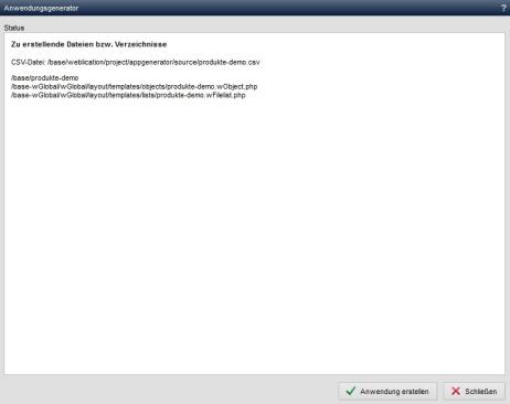 Anwendungsgenerator - Anwendung erstellen