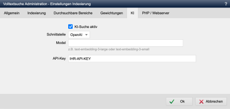 Volltextsuche - Einstellungen Indexierung (KI)