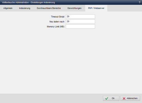 Volltextsuche - Einstellungen Indexierung (PHP / Webserver)